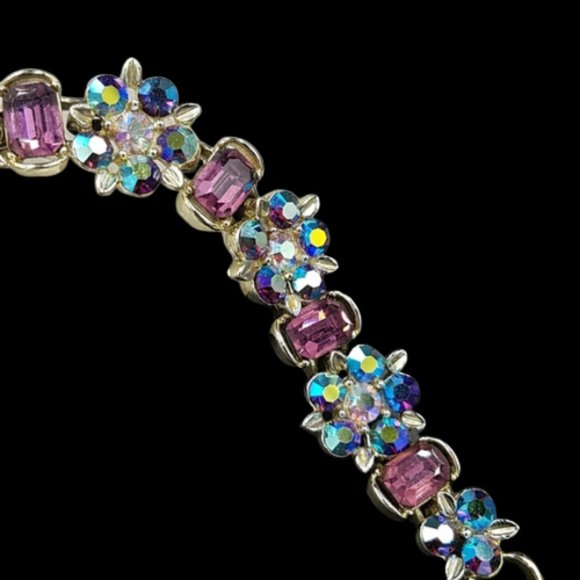 Vintage Lisner Purple and AB Rhinestone Bracelet - Picture 2 of 6